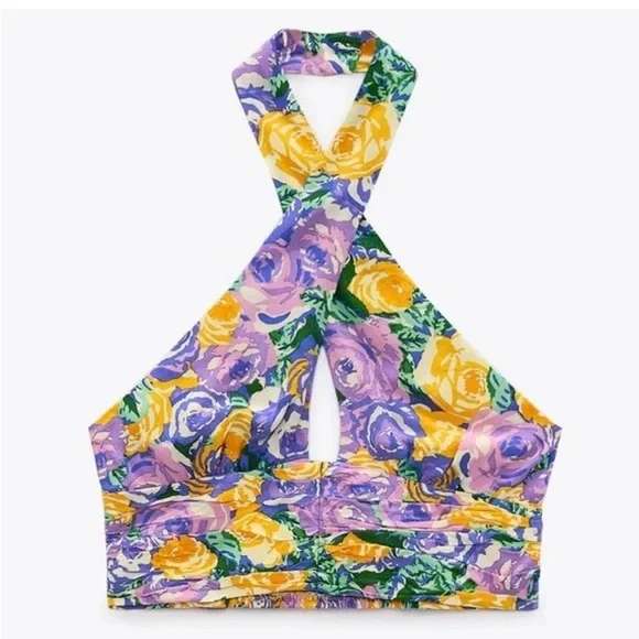 Zara Floral Halter Crop Top - Picture 1 of 15